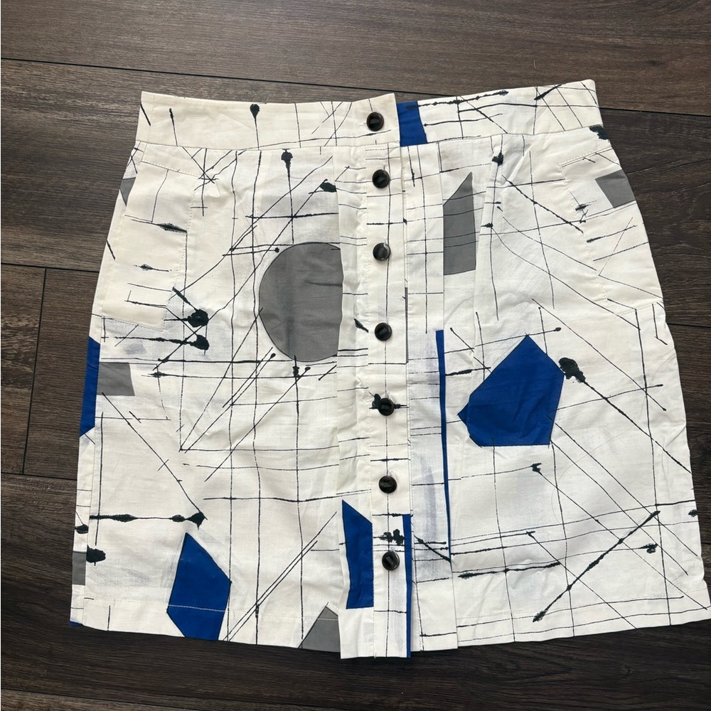 Hanley Mellon designer Abstract Print Button-Front Skirt NWT - Picture 1 of 5